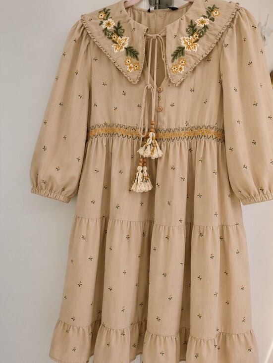Zara Dresses & Skirts - Zara Beige Embroidered Collar Midi Dress